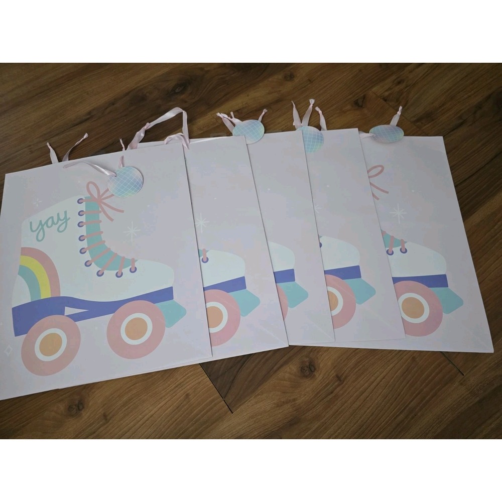 5 Spirit Large Gift Bags Roller Skate Rainbow Pink Yay 16x10x19.25 Paper Totes